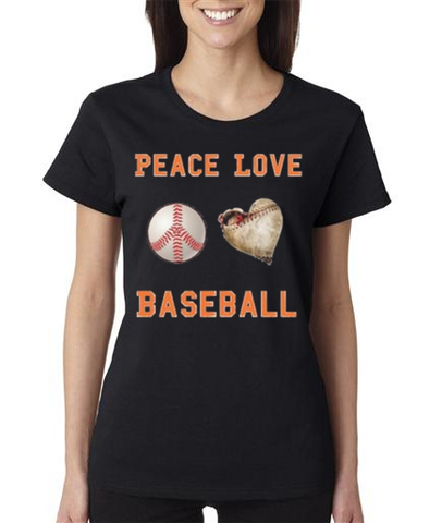 "PEACE LOVE BASEBALL" Ladies Heavy Cotton Short Sleeve T-Shirt