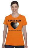 "GAMER BABE from {INSERT YOUR TOWN HERE}" BASEBALL HEART Ladies Heavy Cotton Short Sleeve T-Shirt