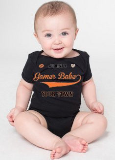"GAMER BABE FROM {INSERT YOUR TOWN HERE}" American Apparel Baby Rib Short Sleeve One-Piece