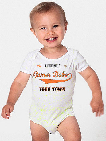 "GAMER BABE FROM {INSERT YOUR TOWN HERE}" American Apparel Baby Rib Short Sleeve One-Piece