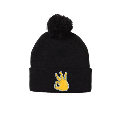 "3-BALL" Pom Pom Knit Cap