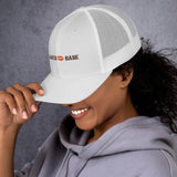 "SF GAMER BABE - KISS VERSION" White Cap, Black Lettering - Trucker Cap