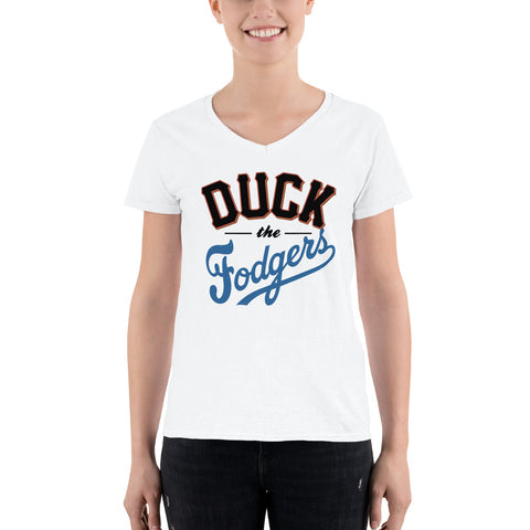 "Duck the Fodgers" AKA "Fuck the Dodgers" Women's Casual V-Neck Shirt
